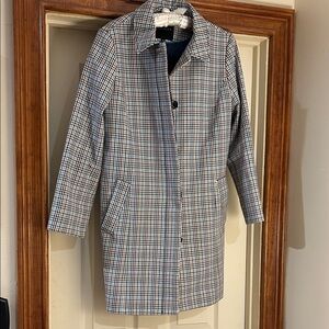 Talbots Blue and White Plaid Trench Coat